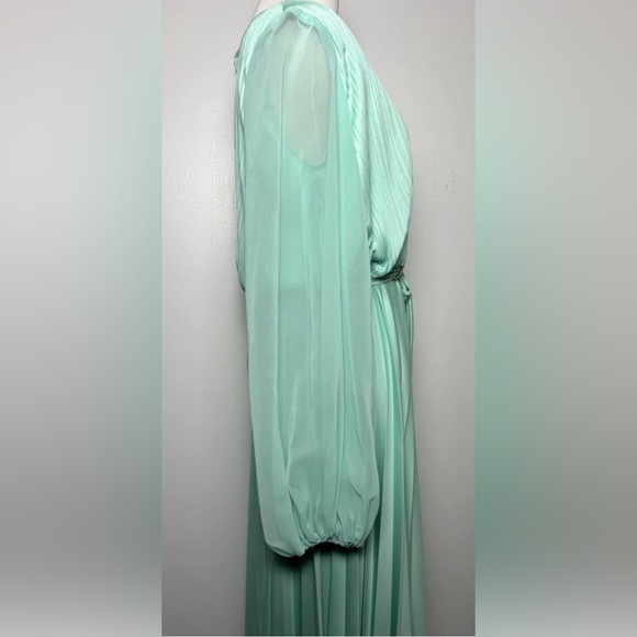 Vintage 1970s Mint Green Pleated Maxi Evening Dress Balloon Sleeve M - Picture 9 of 13